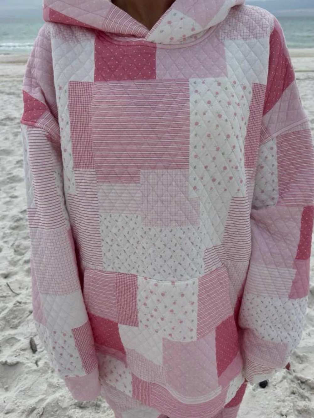 Sunkissed Coconut Cozy Patchwork Pink Quilted Sweatshirt hoodie NWT - Picture 3 of 5